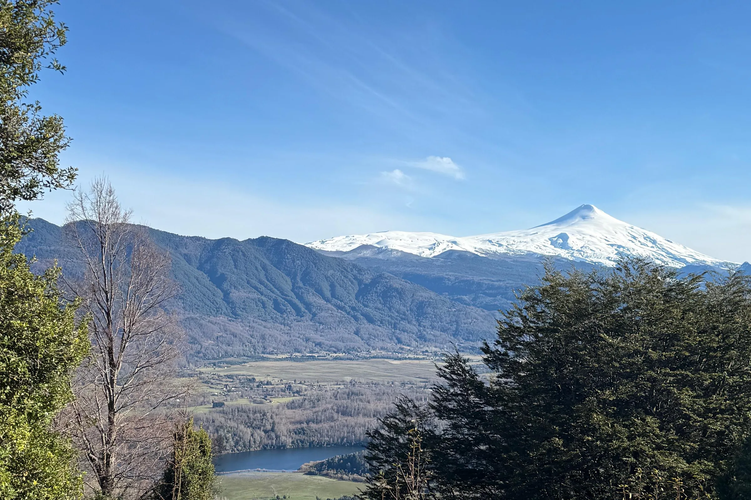 Villarrica and the lake in the valley below the site